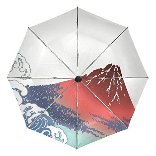 【送料無料】Chovy 折りたたみ傘 軽量 自動開閉 晴雨兼用 レディース 日傘 UVカット 遮光 ワンタッチ メンズ 富士山 白 ホワイト 和風 和