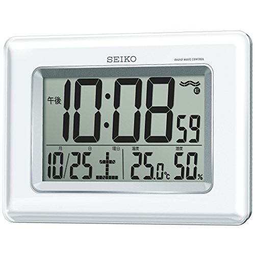 セイコー クロック 掛け時計 置き時計 兼用 電波 デジタル カレンダー 温度 湿度 表示 白 パール SQ424W SEIKO