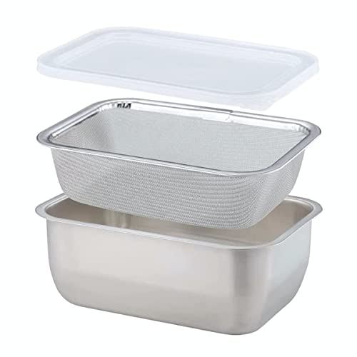 サイズ(約):ザル・フタセット時/幅16.5*奥行11.8*高さ6.5cm、バット/幅16.1*奥行11.2*高さ6cm、ザル/幅16*奥行11.2*高さ4.2cm 本体重量(詳細):バット/110g