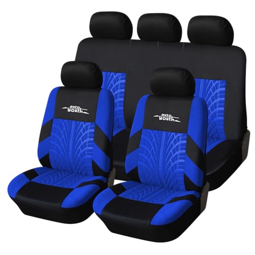 ブルー フルセット 目を引くパターン:高品質で耐久性のある素材で作られたAUTOYOUTHブランドのシートカバーで、スタイリッシュなタッチと新しい外観を車のインテリアに追加し、既存の装飾とシームレスに