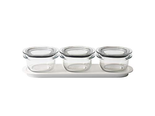 クリア 07)トレーM+容器S:200ml 3P 本体サイズ:約W10*D10*H5.5cm(Sサイズ1個あたり)、約W31*D10.3*H1.5cm(トレー) 本体重量: 約88g(Sサイズ1個あた