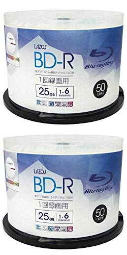 【印刷可能範囲】 直径23mm-118mm ホワイトプリンタブル 【対応速度・種別】 1-6倍速対応 ・ 25GB 録画/データ 地デジ 180分／BS 130分 【枚数】 50枚スピンドル*2(10