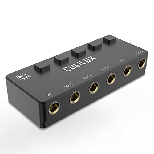 黒、スイッチコントロール付き [5ウェイオーディオスプリッター] - 5つの6.35mm出力コネクタジャックを備えたこのイヤホンスプリッターは、モノ/ステレオモードで1つのオーディオフィードをパワード