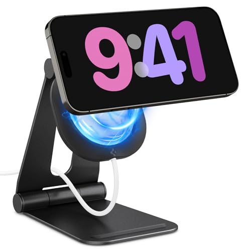 ブラック Mag Safe用 【角度調節機能】重さを耐える丈夫な回転軸を使用してi Phoneを安定的に固定できます。角度もこまめに調節が可能で好きな角度でi Phoneを置けます。 【安定した固定力