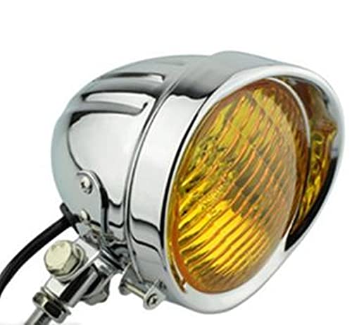 本体：シルバー/レンズ：イエロー バイク用ヘッドライトです。 ボトムマウント式ベーツタイプのヘッドライトです。 大きさは4.5インチと小さめで、愛車を華麗にドレスアップ！ スリット入り砲弾型タイプで、