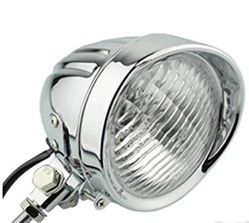 本体：シルバー/レンズ：透明 バイク用ヘッドライトです。 ボトムマウント式ベーツタイプのヘッドライトです。 大きさは4.5インチと小さめで、愛車を華麗にドレスアップ！ スリット入り砲弾型タイプで、耐久