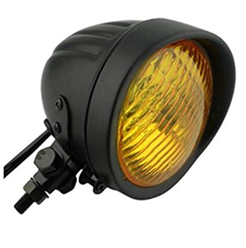 本体：ブラック/レンズ：イエロー バイク用ヘッドライトです。 ボトムマウント式ベーツタイプのヘッドライトです。 大きさは4.5インチと小さめで、愛車を華麗にドレスアップ！ スリット入り砲弾型タイプで、