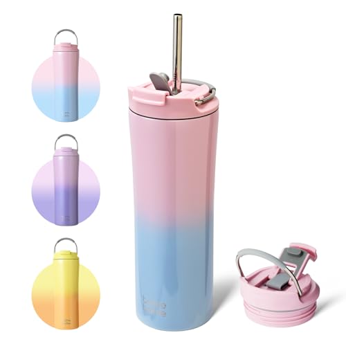 pink blue 【大容量】：600mlサイズで大きな氷も入るワイド タイプ、洗い方法が簡単で、広口で底まで徹底的に洗える。 【材質を厳選し】：食品グレードのステンレス鋼で作られ、耐食性に優れ、異臭