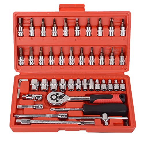 *【セット内容】ラチェットレンチ6.3mm(1/4)、ドライバーハンドル1/４、ユニバーサルジョイント、交換用ビットアダプター、エクステンションバー4pc、六角レンチL型3pc、ソケット13pc、S2