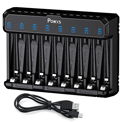 POWXS 急速電池充電器 1.2V ニッケル水素電池/1.5V リチウム電池 単3形・単4形に対応 8スロットで8本同時独立充電可能 LED充電表示 Type-