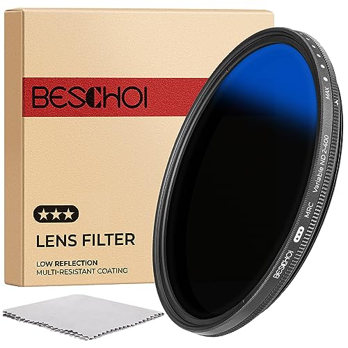 77mm 【可変NDフィルター】Beschoi ND2-ND400可変フィルターは、カメラセンサーに届く光を減らし、シャッタースピードを遅くし、絞りを大きくして撮影することを実現します。川、滝、光跡や