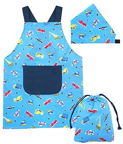 はたらく車&star;サックス 130 【綿100％で肌に優しい】お子さまの肌にも優しくて安心の綿100％生地。肌触りも良く、優しい着心地。 【簡単に着られる！】ひもを結ばないので、かぶるだけ