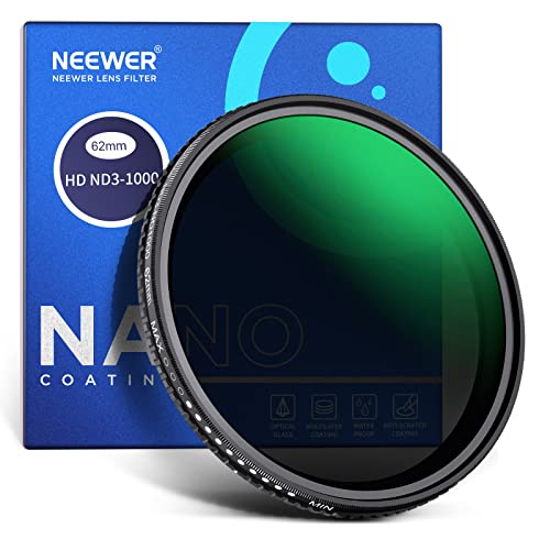 62mm 【可変減光フィルター】ND3-ND1000の幅広いニュートラルデンシティレンジを備えた可変NDフィルターは、さまざまな光条件を簡単に対応できます。曇った日から明るい晴れた日まで、フィルターリ