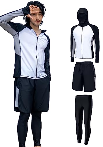 #M1ホワイト＆グレー XL ※【サイズガイド】170cm/68.5KG,がっしり体型、Lを着用してゆったりでした、通常の洋服サイズはLです** ※【豪華３点水着セット】長袖ラッシュパーカー*ショート