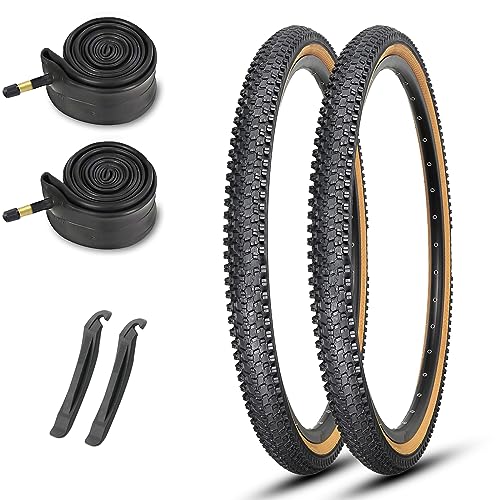 26×1.95 - 60TPI - 肌色 26インチマウンテンバイクタイヤ交換キットは、2本のタイヤ、2本のインナーチューブ、および2本のタイヤレバーが含まれています。前輪と後輪の両方に使用できます。