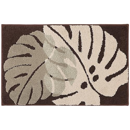 リーフ柄（ブラウン） 40×60cm 1. プラクティカルでおしゃれな玄関マット：KURASHIの洗える玄関マットは、シンプルながらも北欧デザインの猫のアイボリーカラーで、おしゃれな玄関を演出します。