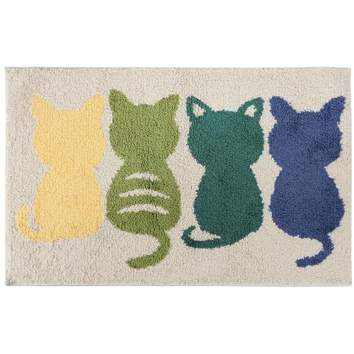 猫柄（アイボリー） 40×60cm 1. プラクティカルでおしゃれな玄関マット：KURASHIの洗える玄関マットは、シンプルながらも北欧デザインの猫のアイボリーカラーで、おしゃれな玄関を演出します。 