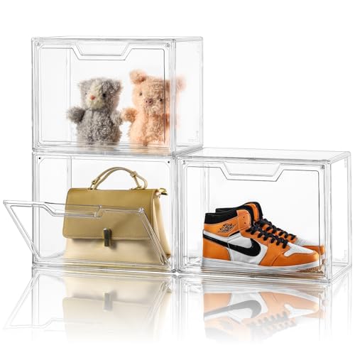 Amllas 分厚い 収納ケース 3つ 透明 アクリルケース 積み重ね式 バッグ・おもちゃ・財布・靴・書類・化粧品の収納ボックス 36cm（幅）ｘ2