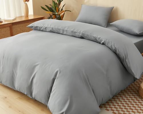 グレー 【内容 & 仕様】: AZRAのシングル掛け布団カバー（1枚）は、サイズが150*210cmです。内側には6か所に紐が付いており、ズレを防止します。また、長辺全面がファスナータイプにな