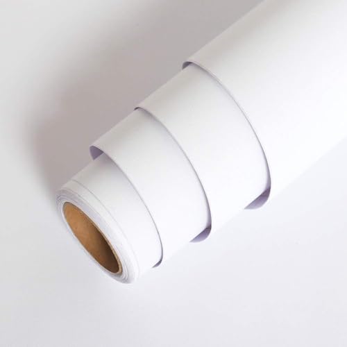 ホワイト 44.5cm×10m 【 優しい素材】- おしゃれな壁紙シールはPVC（ポリ塩化ビニル）を採用し耐熱性に優れ、火気が心配される台所でも安心でお使えます。表面はざらざらしで少しエンボス加工が施
