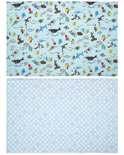 海のなかま＆水玉(サックス) 【セット内容】ランチョンマット2枚組 【商品サイズ】(約)：40cm*60cm【素材】綿100％【生産国】日本 【サイズ】このランチョンマットは学校机に丁度良いいサイズで