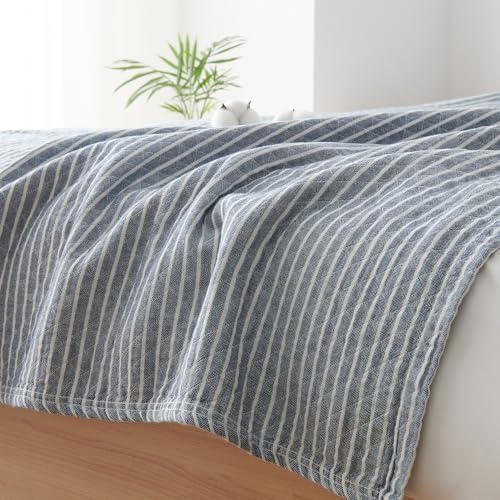 ストライプ・ブルー シングル・140X190cm 【商品仕様】サイズ：シングル・140X190cm 素材：綿100% カラー：ストライプ・グレー、ストライプ・ブルー 【お肌に優しい天然素材】綿100%