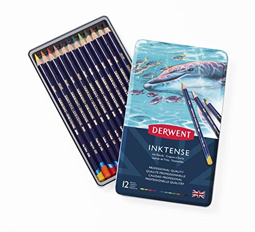 ダーウェント 水彩 色鉛筆 インクテンス ペンシル 12色セット 0700928 布/木目にも描ける 乾いたら耐水性