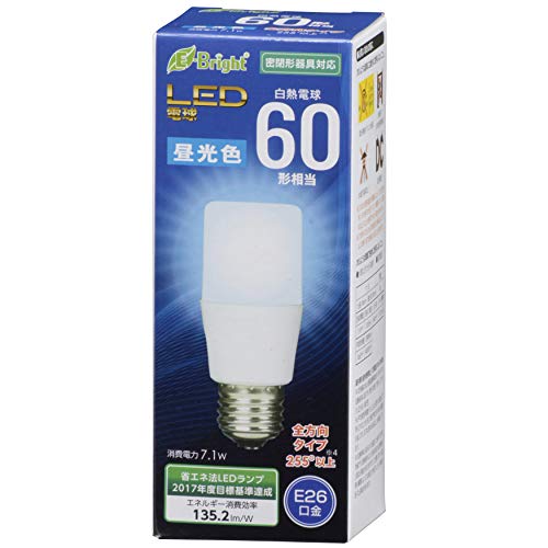 オーム電機 LED電球 T形（60形相当/960lm/昼光色/E26/全方向配光255*/密閉形器具対応） LDT7D-G AG20