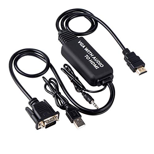 VGA to HDMI 変換ケーブル 1.8m VGA*HDMI 出力 ビデオ変換アダプタ USB給電 1080P対応 VGA-HDMI変換 ケーブル 「3.5mm オーディオ ケーブ