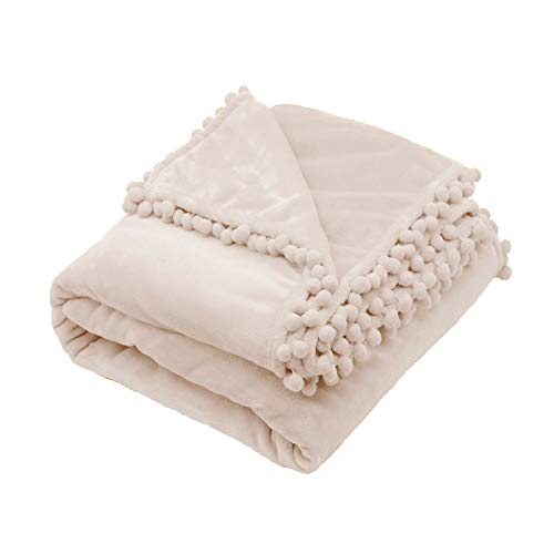 Mokoya 毛布 シングル 夏用 ブランケット 150x200cm かわいいポンポン付き ふわふわ柔らかい 多用途 タオルケット軽量 洗える 冷房対策