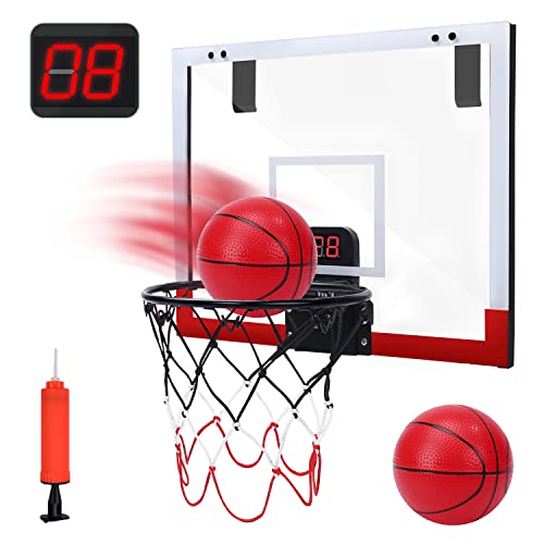 EagleStone バスケットゴール 室内 子供 おもちゃ ドア掛け 電子スコアリング 効果音 バスケットボール2個付き トレーニング 耐衝撃 家庭