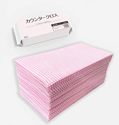 カウンタークロス 100枚入 30x60cm ピンク 使い捨て 不織布 ふきん 繰り返し使える 業務用 テーブルダスター (ピンク)