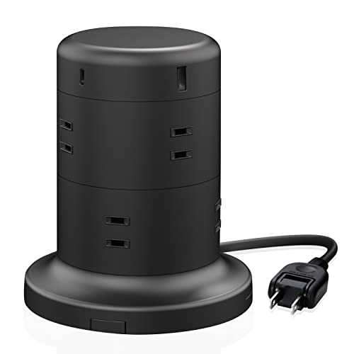 エレコム 電源タップ タワー型 延長コード [ 8個口 & USB*5ポート / 12個口 & USB-C*2 USB-A*3 ] 固定パーツ付 雷ガード ほこりシャッタ
