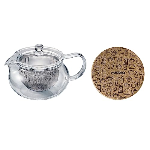 HARIO(ハリオ) 茶茶急須 丸 コルクマット付き 実用容量450mL 耐熱ガラス製 大きな茶こし 電子レンジ･食洗器対応 HARIO Glass CHJMN-45-T