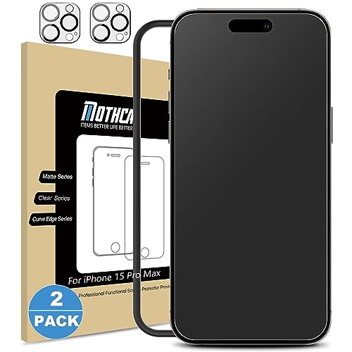 Mothca 2枚セット アンチグレア iPhone 15 Pro Max対応 ガラスフィルム*カメラフィルム(2枚) 保護フィルム 強化ガラス サラサラ タッチ感