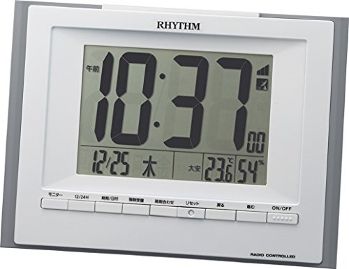 グレー サイズ:12.5x17.0x2.8cm 本体重量:220g 使用電源:単3形x2本(別売) ※別途に電池をご用意ください。 素材・材質:ABS ムーブメント：電波時計 12(午前/午後)、24