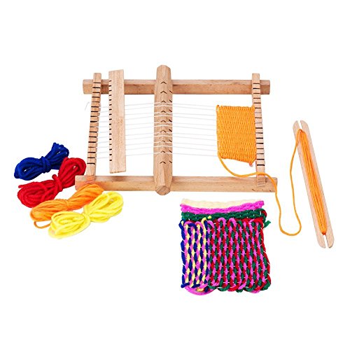 PH PandaHall 木製 手織り機 編み機 はたおりき 卓上織り機 糸付き（混合4色） 子ども 大人兼用 220x165x25mm 手芸道具 メイキングトイ