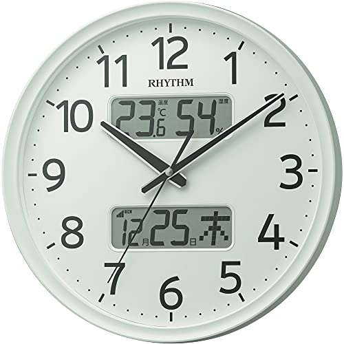 白 サイズ:Φ35*3.5cm 電池:単3アルカリ*2本(別売) 素材・材質:PS 秒針:連続秒針 ムーブメント:電波時計 温度表示:-9.9*49.9* 湿度表示:20*90% カレンダー:2099