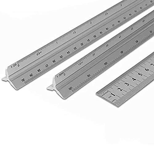 Tuloka定規 三角スケール 3本セット アルミ30cm 快段目盛 建築士用 製図用品 3本セット：【1/20 1/25 1/50 1/75 1/100 1/150】と【1/100 1/200 1/