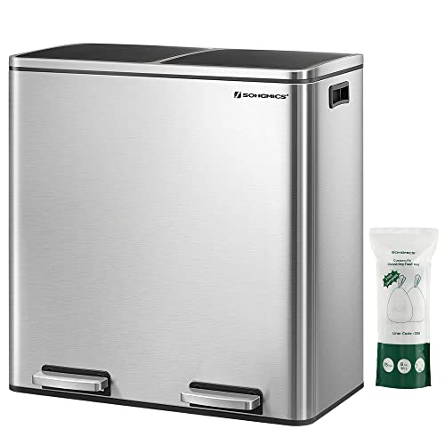シルバー 【分別ゴミ箱】2x30Lの大容量ながら 奥行32ｃｍのスリムな設計とステンレスを使用したスタイリッシュでシンプルなデザインは置く場所を選びません。生ごみ、プラスチック、缶・ビン・ペットボトル