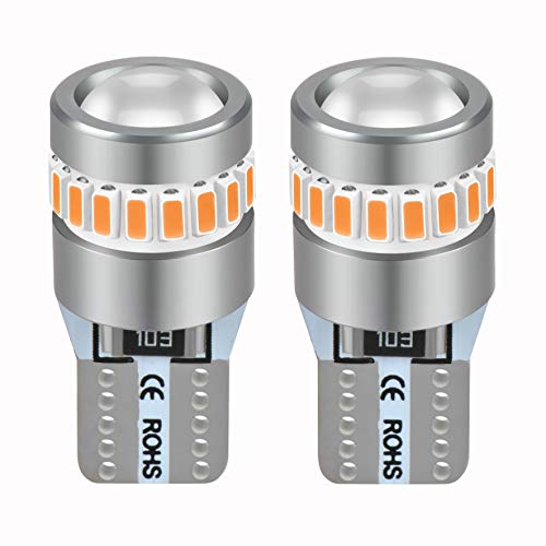 アンバー 【T10 バルブ360度発光】T10 LED アンバーの発光色、先端にはドーム型レンズと高効率の3030チップを搭載し、周辺には発光効率の高い3014 ledを18個搭載。瞬間発射と360度