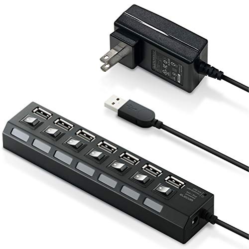 エレコム USB2.0 ハブ 7ポート ACアダプタ付 セルフ/バス両対応 個別スイッチ付 2.0m ブラック U2H-TZS720SBK