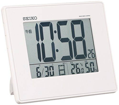 セイコー クロック 目覚まし時計 電波 デジタル 掛置兼用 カレンダー 温度 湿度 表示 大型画面 白 パール SQ770W SEIKO