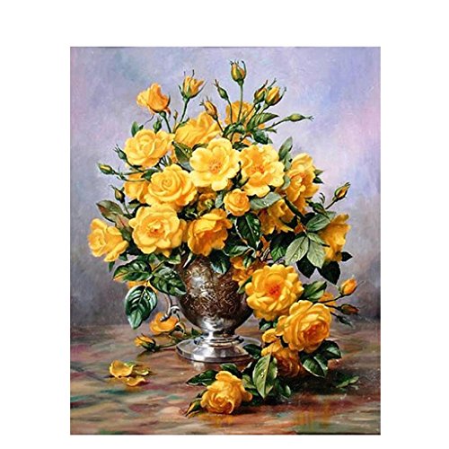LovetheFamily 数字油絵 数字キット塗り絵 手塗り DIY絵 デジタル油絵 黄色いバラの花 40x50cm ホーム オフィス装飾