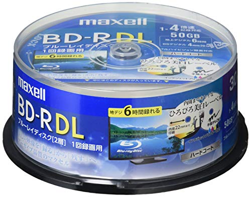 maxell 録画用BD-R DL 2層 1回録画用 地上デジタル360分 BSデジタル260分 4倍速対応 IJP対応ホワイト(ワイド印刷) 30枚 スピンドルケース