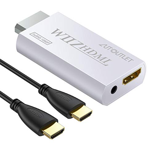 AUTOUTLET Wii to Hdmi アダプタ 1M HDMIケーブル付き コンバーター Wii2HDMI ビデオ オーディオ 3.5mm 720p/1080pに対応 NtdWiiディスプ