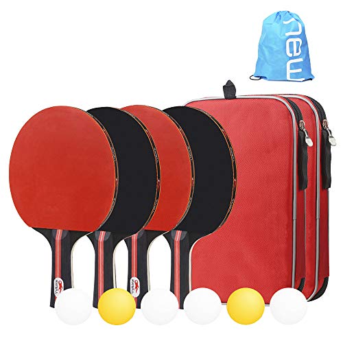 卓球ラケットセット ポータブル 卓球 ラケット ラケット4本 ピンポン球6個 卓球セット 収納袋付き 卓球用品