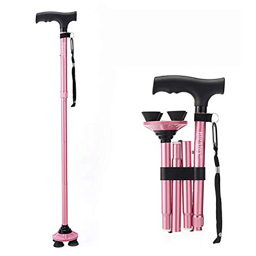 ビグアレクス（BigAlex）折りたたみ杖 ステッキ 自立杖 ピンク女性 5段階調節 おしゃれ 倒れない 77-87センチ 高齢者 介護 軽量 アルミ