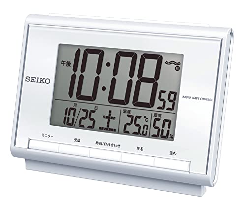 ＊最安挑戦＊セイコー クロック 目覚まし時計 電波 デジタル カレンダー 温度 湿度 表示 白 パール SQ698S SEIKO