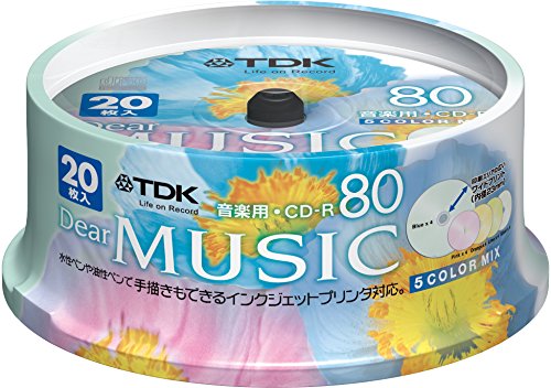 ＊最安挑戦＊TDK 音楽用CD-R 80分 インクジェットプリンタ対応(5色カラーミックス・ワイド印刷仕様) 20枚スピンドル CD-RDE80CPMX20PS